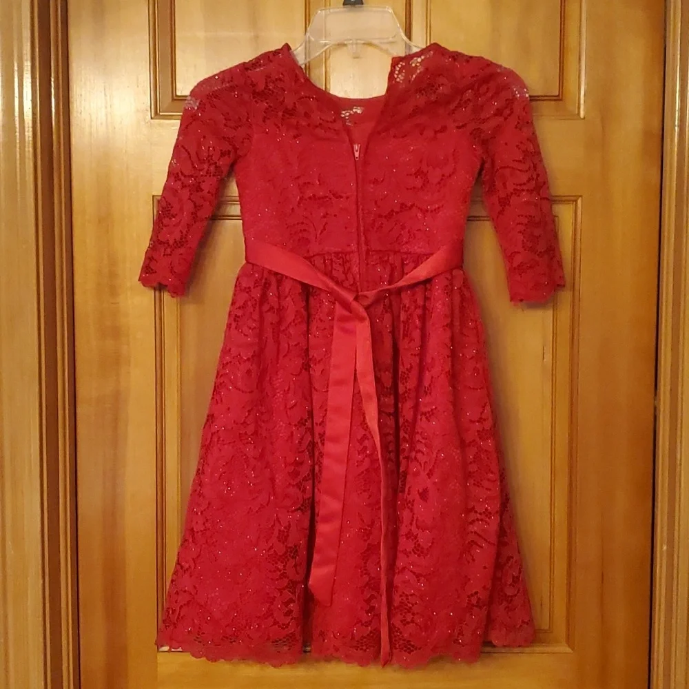 Rare Editions Girls‎ 6X Red Sparkly Lace Dress